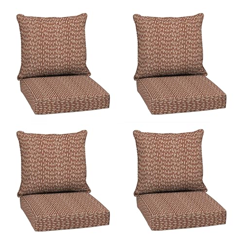 Image of Arden Outdoor Deep Seat Cushion Set (4-Pack), 24 in x 24 in, Weather-Proof, Rain-Proof, Fade Resistant Patio Cushion for Chair, Sofa, and Couch Rust Red Brushed Texture