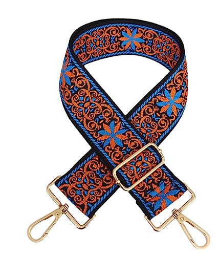Image of Purse Strap Star Flower Pattern Trendy Bag Strap Replacement Adjustable Jacquard Belt for Purse Crossbody Guitar CameraBags (Orange+Blue)