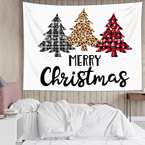 Hvest Merry Christmas Tapestry Black White Plaid Xmas Tree On White Background Tapestries New Year Indie Room Decor Wall Hanging Blacket For Bedroom Living Room Dorm Party Decor,80X60 Inch #TOP2
