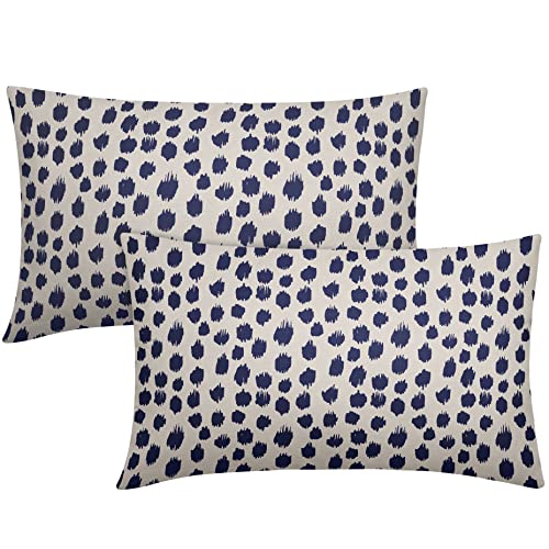 Navy Blue Cream Throw Pillow Covers 12x20 Set of 2 Polka Dot Throw Pillows Outdoor Boho Design Brush Strokes Decorative Pillowcase Square Cushion Cover Linen Pillow Case for Home Sofa Couch Bed