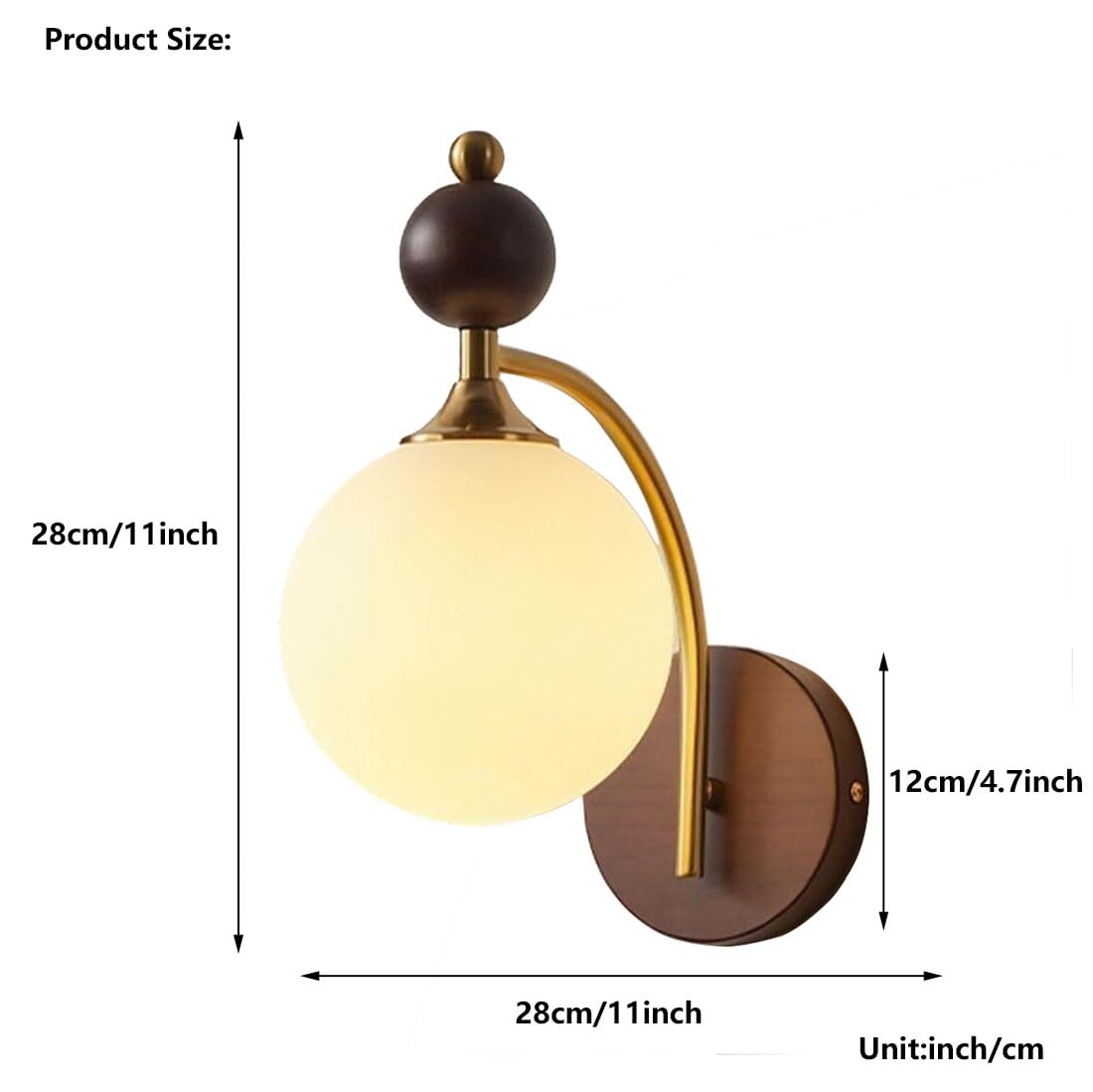 Applique Moderne con Paralume in Vetro, Base in Legno Rustico, Collo D'Oca, Stile Nordico Industriale, Ideali per Soggiorno, Camera da Letto, Comodino, Veranda e Ingresso.