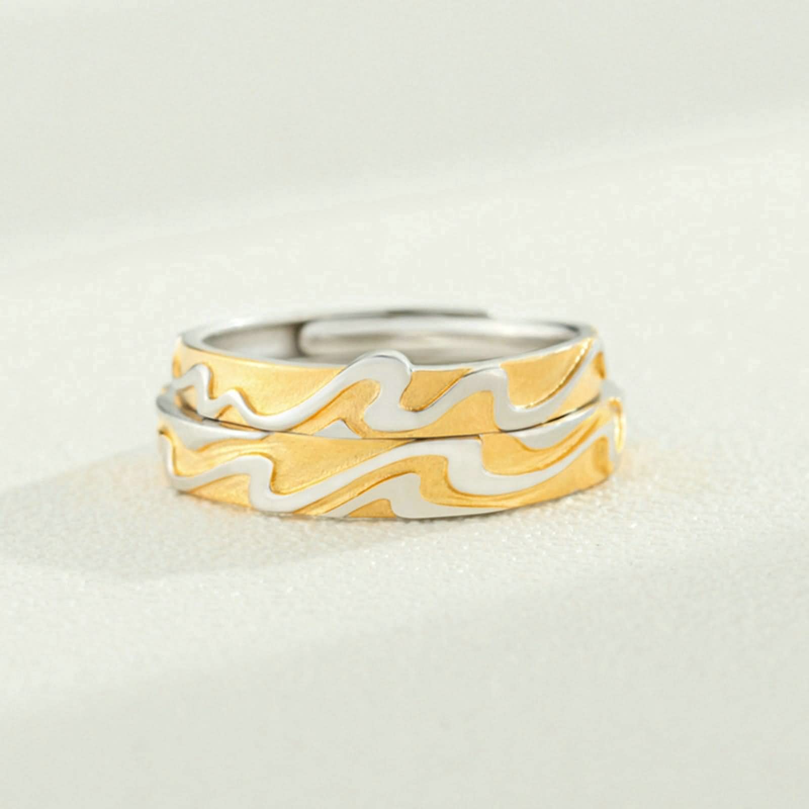Sterling Silber Ringe Vintage, Sterling Silber Verlobungsring Wave Silber Gold Kleine Geschenksets für Frauen