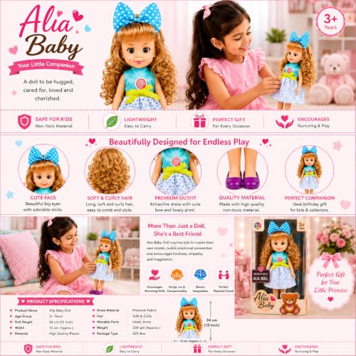 Image of Fashion Doll for Girls | 12 Inch Cute Princess Doll with Stylish Dress & Blue Bow | Pretend Play Toy | Birthday Gift and Festival Gifts for Kids Age 3+ Years