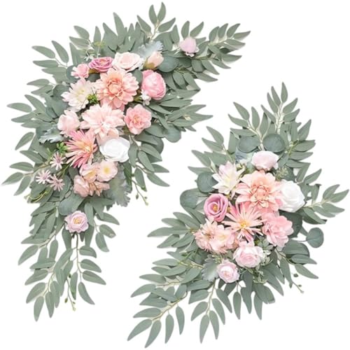 アーチフラワー ウェディング 人工シルク フェイクフラワー スワッグ 背景 緑の葉付き 結婚式リース セレモニーテーブルチェア装飾用 結婚 飾り用 撮影用 1セット