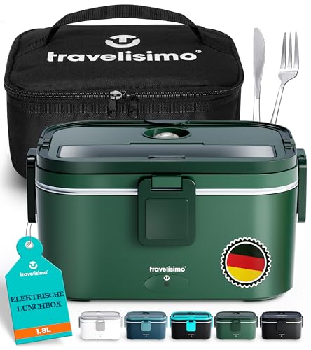 TRAVELISIMO XXL Elektrische Lunchbox Extra groß 1,8L Electric Lunch Box 100W, Warmhaltebox 3-in-1 Lunch Box Warmer 12V/24V/220V, für Arbeit Auto Lkw Lunchbox Elektrisch & Aufwärmbehälter Für Essen