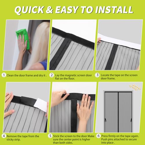 Magnetic Screen Door - Fit for Door Size:40x83 Inch, Screen Itself Size:42" x 84", Hands Free Mesh Partition,Heavy Duty Screen Door Mesh Curtain Keeps Bugs Out, Frame Hook & Loop, Pet and Kid Friendly