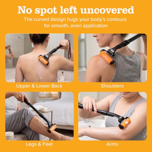Image of EZPIK Lotion Applicator for Back with 2 Replacement Foam Rollers, Extendable up to 23 inch - Curved Back Lotion Applicator for Elderly & Seniors with Limited Mobility, Body Cream & Sunscreen Applicator