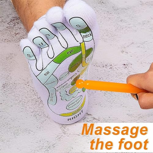 Image of UCRAVO Reflexology Socks with Foot Massage Stick Acupressure Foot Chart Therapy Socks for Relief, Support, Heel Pain Treatment, Arch Support,Circulation Boost,Stress Relief,Home Spa Foot Massager Kit