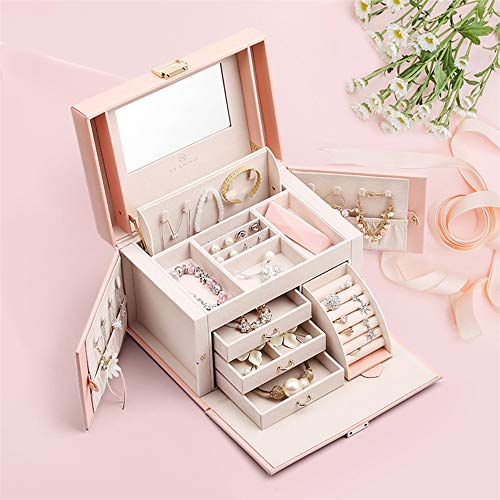 Mdfql Jewelry Organizer Box, Faux Leather Jewelry Box Organizer, Portable Necklace Ring Earrings Organizer With Handle, Gift For Girls Or Women,Pink #TOP2