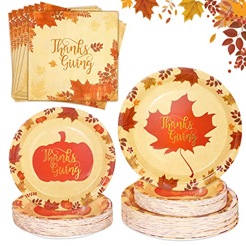 Boocikey Thanksgiving Party Supplies,Thanksgiving Plates And Napkins Sets For 50 Guest,Autumn Leaves Pumpkin Disposable Paper Dinnerware Set For Thanksgiving Dinner Party Decorations #TOP17