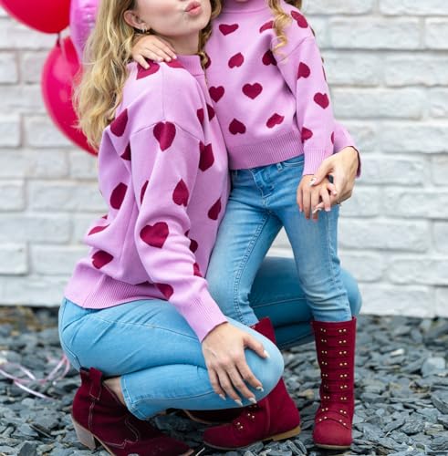 Image of Mommy and Me Matching Sweaters Outfits Heart Graphic Sweater Family Matching Clothes Long Sleeve Pullover Tops