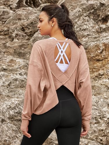Image of Panadila Womens Open Back Workout Tops Long Sleeve Shirts