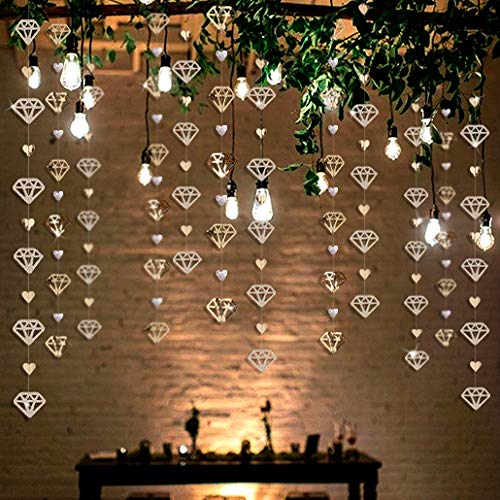 Image of 52 Ft Valentines Day Party Decorations Champagne Gold Heart Garland Hanging Paper Diamond Heart Streamer Banner for Engagement Bachelorette Bridal Shower Wedding Anniversary Mothers Day Birthday Party