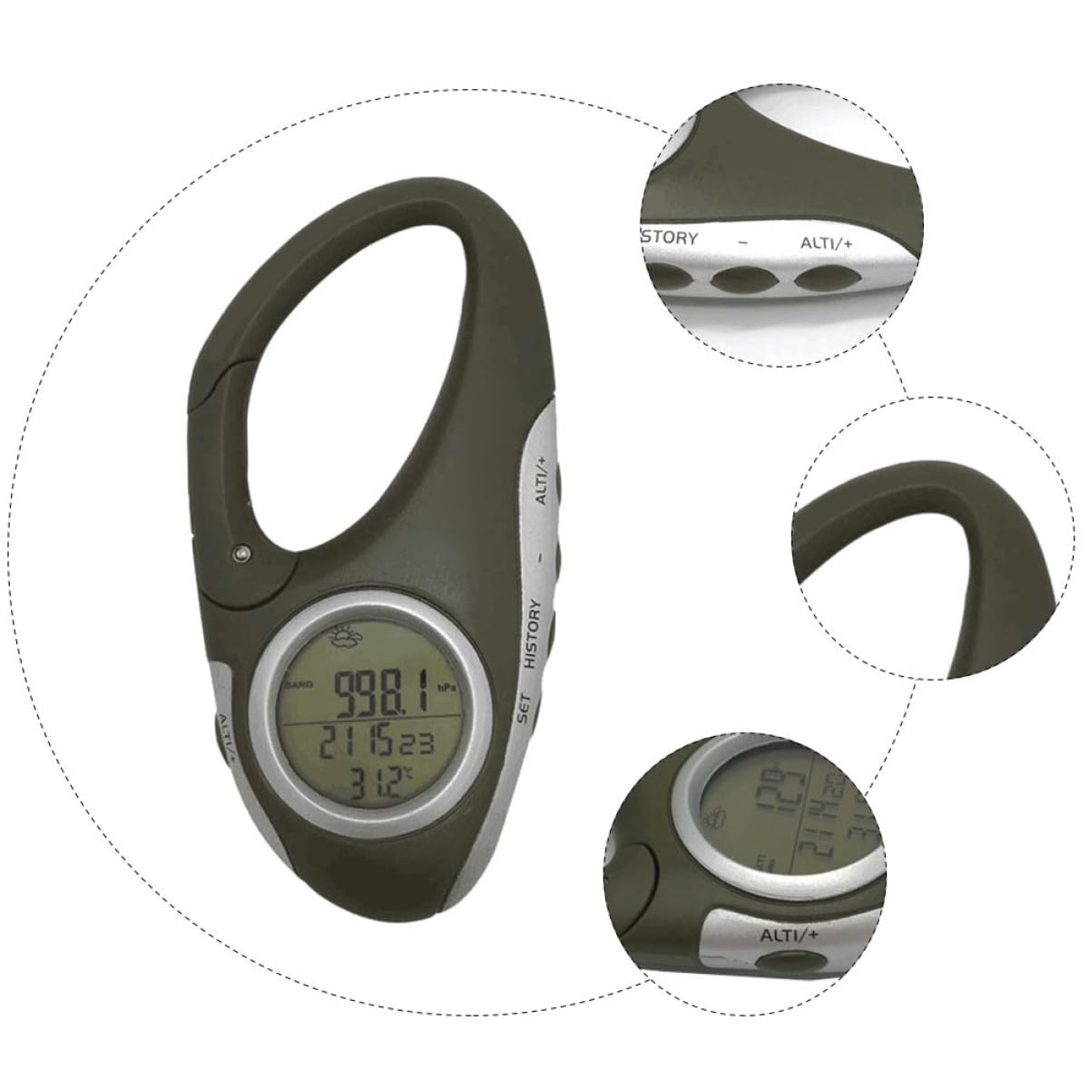 INOOMP altimètre Portable Berg Handheld altimètre randonnée Accessoires Altimètre de randonnée thermomètre Montagne altimètre portatif baromètre à Mousqueton Abdos