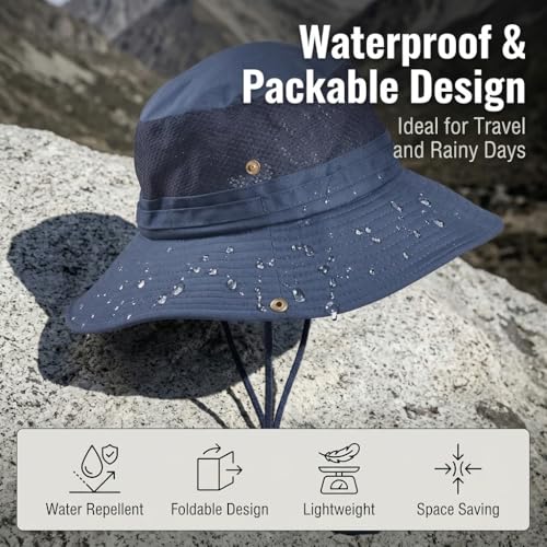 Image of GUSTAVE Sun Hats for Men Wide Brim Summer Sun Protection Cap for Men UV Protection Round Sun Cap for Hiking, Fishing, Gardning, Travel