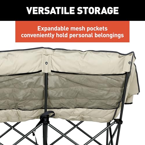 Image of Lippert Big Bear Sand Folding Camping Loveseat with 500-lb. Weight Capacity, Durable Mesh Fabrics, High-Loft Cushioning, Dual Cupholders, Storage Pocket, Zippered Carrying Bag - 2023053718