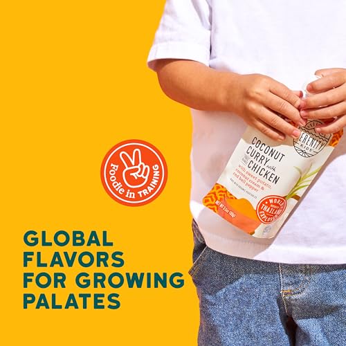 Image of Serenity Kids 6+ Months World Explorers Baby Food Pouches Puree Made With Ethically Sourced Meats & Organic Veggies | 3.5 Ounce BPA-Free Pouch | Chicken Coconut Curry | 1 Count