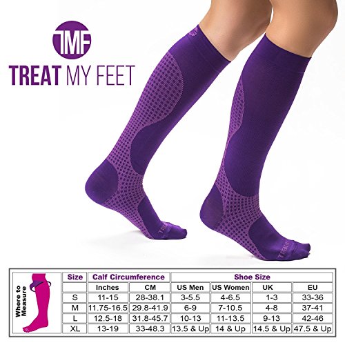 3 Pairs Of Compression Socks For Women & Men Knee High Compression Socks - Relieve Calf & Leg Pain - Graduated To Boost Circulation & Reduce Edema Swelling, Nurse & Runner Recommended - (Purple, M) #TOP4