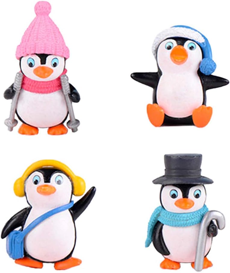 MAOMIA Cute Penguin Figures - 4 Pcs Mini Penguin Figurines Set, Cake Topper & Fairy Garden Decoration