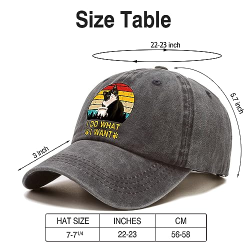 I Do What I Want Fun Distressed Washed Black Baseball Cap, Cute Cat Vintage Adjustable Cotton Cap, Retirement Gifts for Men Women, Christmas Birthday Gifts for Mom Dad BFF Cat Lover, Black, 7