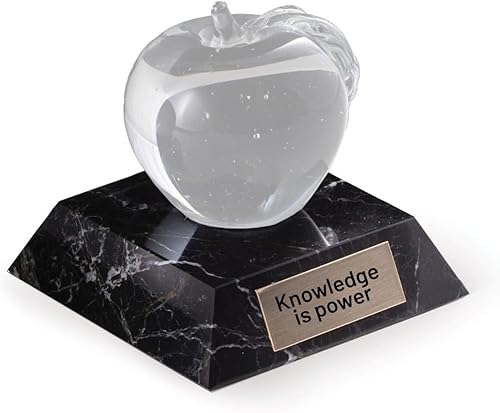 Bey-Berk Pisapapeles de manzana de vidrio sobre base de mármol de cebra negra grabada personalizada, regalo de oficina de escritorio personalizado