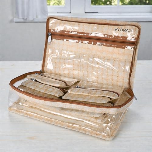 Image of Jewellery pouch for women 14 Pocket Jewellery organisers pouch Makeup organisers Cosmetic pouch Travel organizer Storage Bag with 13 Transparent Pouches for Necklace Earrings Rings