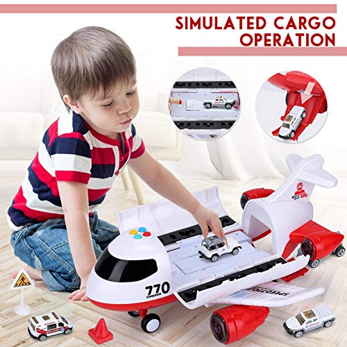 Airplane Toy Kids Plane 15 Inches Large With Light And Sound For 3 4 5 6 7 Year Old Boys Girls Toddlers, Ambulance Aircraft Toy Vehicle Play Set With Traffic Signs And 6 Rescue Trucks #TOP1