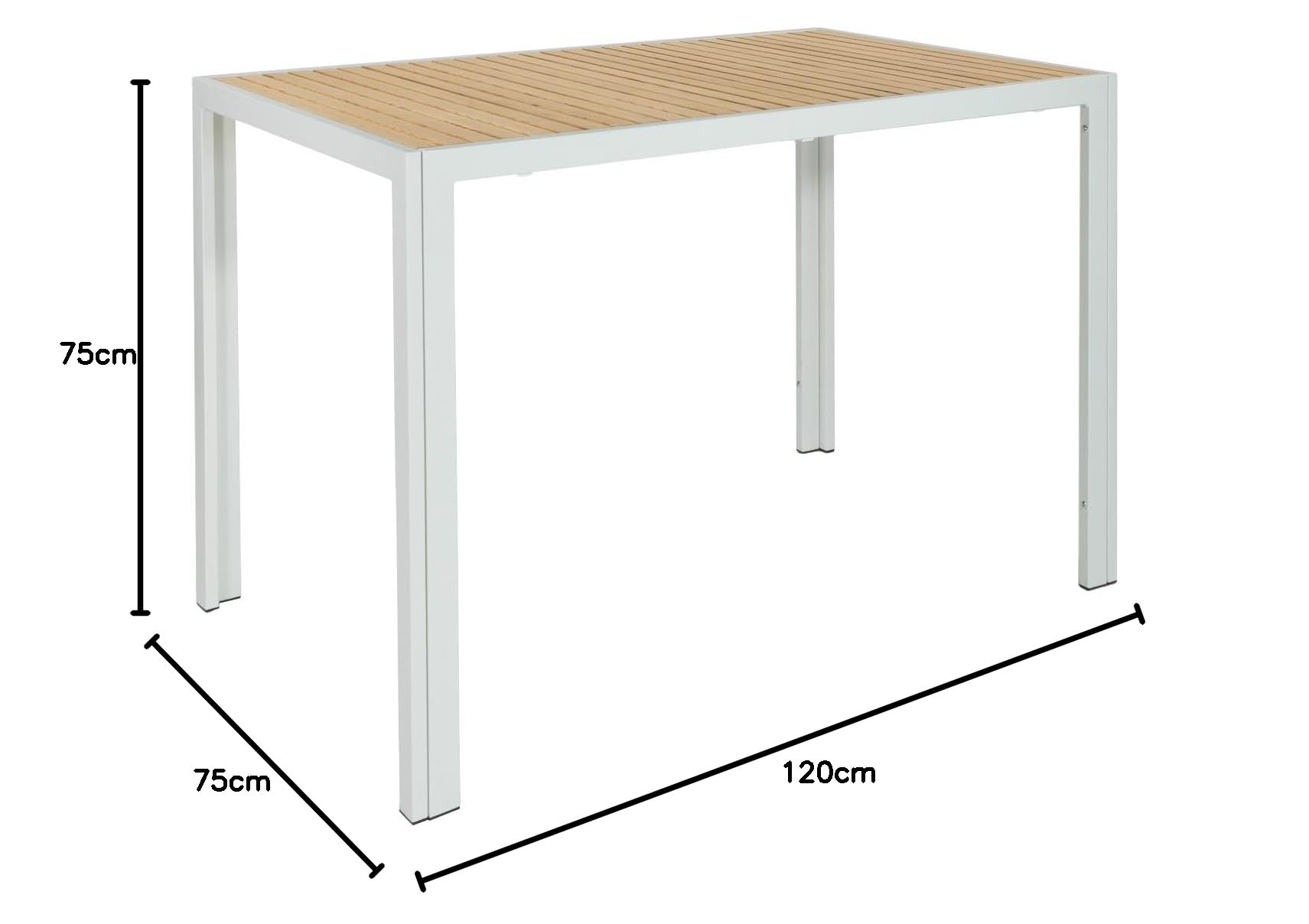 Mesa exterior Jaida para terraza 120x70 madera fresno y acero - Mesa jardín moderna robusta elegante - Mesa de terraza exterior para patio, balcón, comedor, jardín - Tablero de Listones (Blanco)