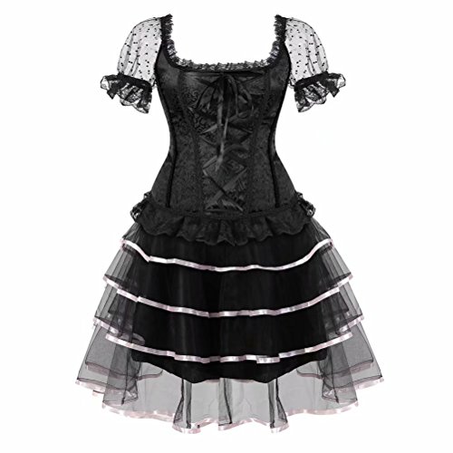 aizen Corset y Bustiers Vestidos Sexy Tirantes Lingerie Falda Tutu Mujer Gótico Steampunk Burlesque Talla Grande Negro Rosado L