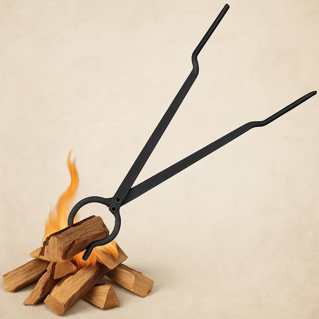 FEBTECH Log Grabber for Fire Pit - 30" Inch Steel Fire Tongs for Fire - Fire Pit Accessories for Outside - Wood Log Grabber Tool Heavy Duty Outdoor - Camping Accessories - Campfire Tongs
