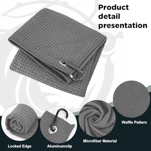 Puomue 3 Pack Microfiber Fishing Towels with Clip, 16" X 16", Waffle Pattern for Effective Cleaning of Fishing Gears or Dirty Hands, Perfect for Camping Towels and Hiking Towles (Grey, 16"X16") - 5