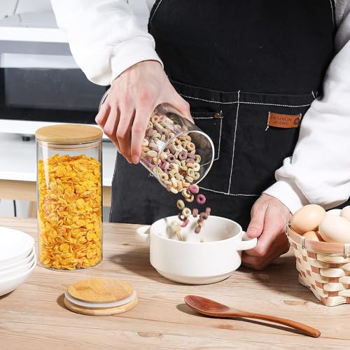 Image of 1400 ML Round Airtight Glass Jar for Food Storage Set,Airtight Food Jars with Bamboo Lids Glass Kitchen Glass multipurpose use set of 12(12, Round BAMBOO LID GLASS JAR 1400ml -)