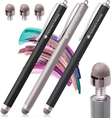 The Friendly Swede Micro-Knit Mesh Tip Capacitive Stylus Pens for Touch Screens with Replaceable Fiber Tip, Stylus Pen for iPad, iPad Pen, iPad Stylus, Styluses, Stylus Pen for iPhone (3 Pack)