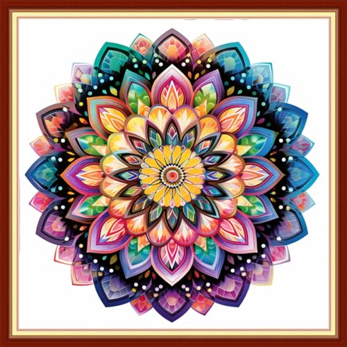 Image of Dooxvey Cross Stitch Kit for Adult Beginners - Full Range of Stamped Kits, Needlepoint & Embroidery Kits - 11CT Cross Stitch Patterns - Colorful Mandala 18x18 inch