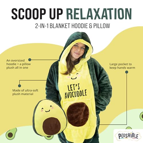 Image of Plushible Wearable Hooded Blanket for Adults, Oversized Hoodie with Sleeves & Pocket, 2-in-1 Comfy Hoodie Blanket Pillow - Avocado