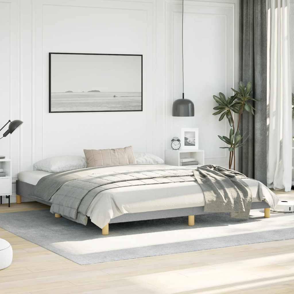 California King Bed Frame Light Gray Polyester Upholstered Platform with Sturdy Engineered Wood, Minimalist Modern Bedroom Furniture, Easy Assembly, Mattress Support Foundation