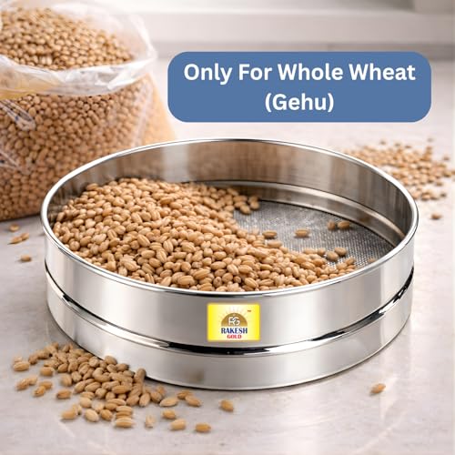 Image of Rakesh Gold Stainless Steel Colander & Strainer for Kitchen Use - Multi-Use Channi /Steel Chalni with Holes for Washing Rice, Fruits, Vegetables & Wheat (Regular Size) (Large Size, Wheat CHALNI)