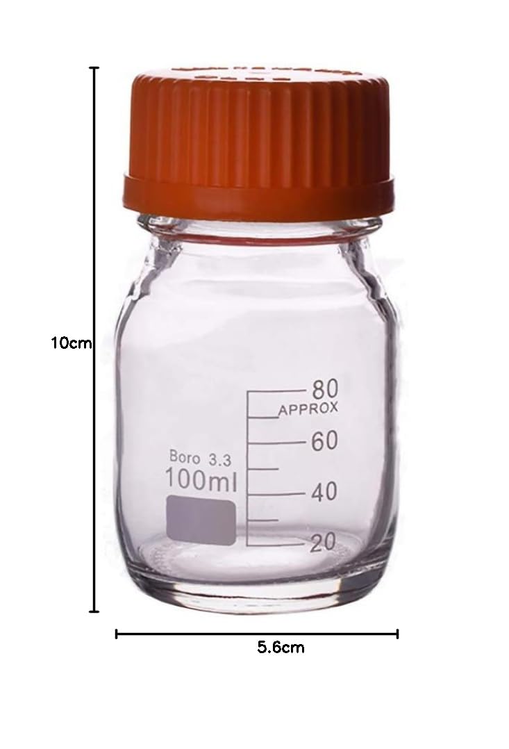 MBH0100 100ml Vidrio de borosilicato graduado botella de reactivo autoclavable con tapón de rosca GL45
