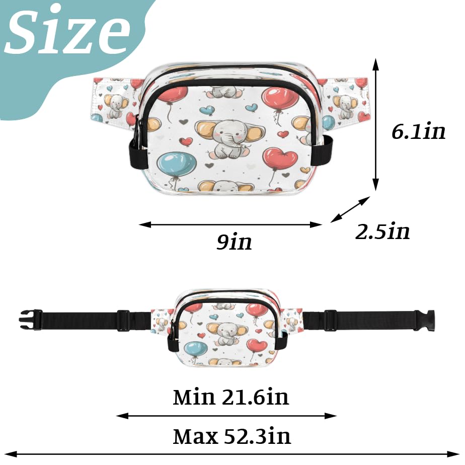 Hand Painted Elephant Love Balloon Waterproof Fanny Pack for Women Men Adjustable Waist Bag with Double Zipper Pockets Lightweight Square Hip Pack for Running Travel Hiking Workout Cycling