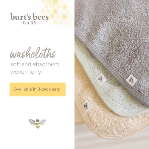 Image of Burt's Bees Baby Infant Washcloths, 100% Organic Cotton 9x9 in, 3-Pack | Soft, gentle knit terry 100% organic cotton wash cloths are the perfect bath time essential