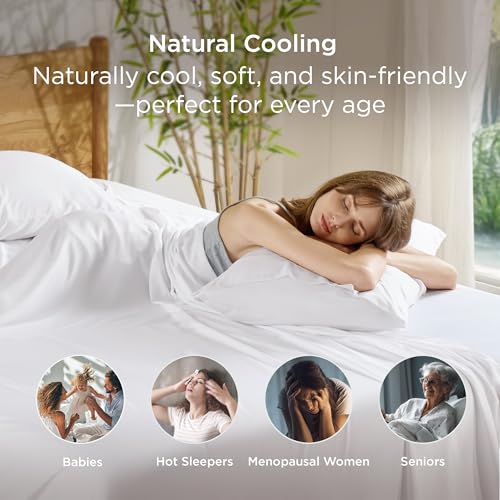 Bedsure King Size Pillow Cases Set of 2, Cooling Pillow Cases King, Rayon Derived from Bamboo White Pillowcases, Breathable & Silky Soft Cool Bedding Pillow Covers with Envelope Closure, 20x36 Inches