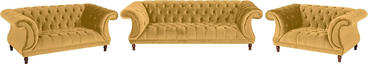 Fabrique Supernova 3+2+1 Velvet Fabric 5 Seater Yellow Sofa Set-image-24