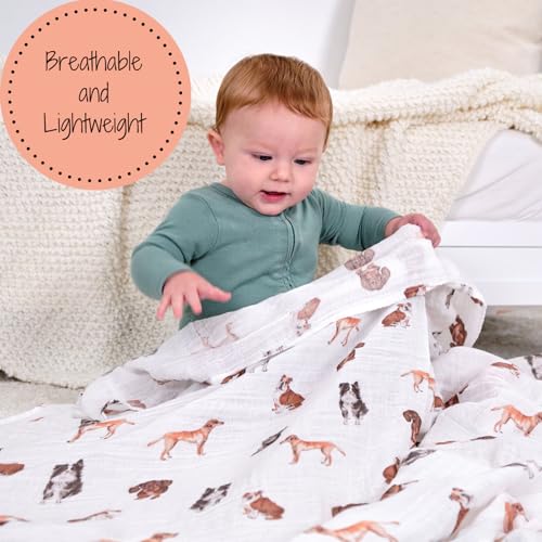 Image of LollyBanks Muslin Swaddle Blankets 2PACK, 100% Cotton Baby Blanket 47 x 47 Inches, Large Baby Swaddle Breathable, Muslin Blankets for Boys and Girls (Cat and Dog Print)