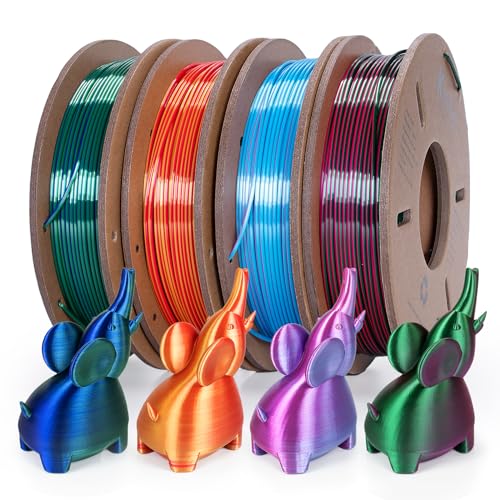Kretrum Silk Dual Color 3D Printer Filament Bundle, 1.75 mm Color Changing PLA Bundle, 4 Spools 250g...