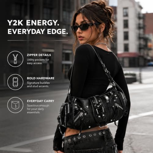 Image of Shoulder Purse for Women, Leather Women's Handbag Y2k Aesthetic Coquette Shoulder Bag Hobo Punk Trendy Ladies Purse