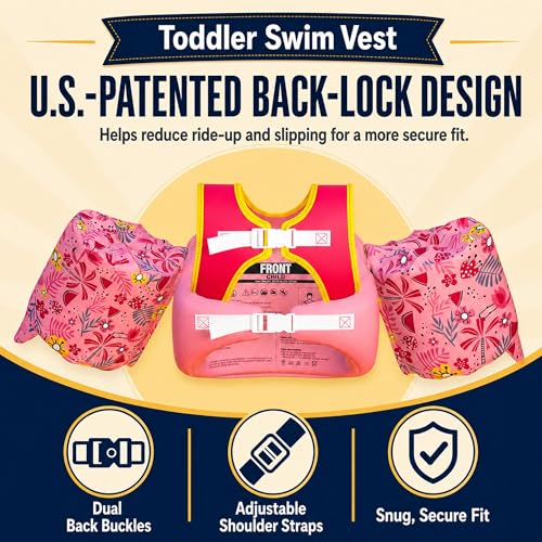 Image of Dark Lightning Toddler Swim Vest for Kids Ages 2-7, Kids Pool Floaties with Arm Wings, USCG Approved Life Jacket for Boys Girls, 33-55 lbs