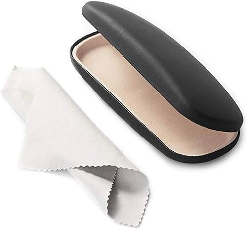 KAYNO 1 funda rígida negra para gafas, funda protectora de cuero para lentes de sol con microfibra, fundas de tela de limpieza, gafas de sol de