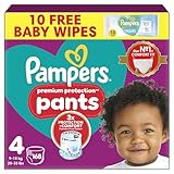 Premium Protection Nappy Pants Size 4, 168 Nappies, 9kg-15kg, Monthly Pack + Pampers Harmonie Aqua Baby Wipes 1 pack of 10 Wipes Size 4 (168 Count) - B097JV1LN9