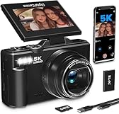 Yatao Digital Camera, 5K 75MP Cameras for Photography with WiFi & 64GB TF Card, Autofoucs Vlogging Camera for YouTube with 180° Flip Screen, Compact Vlog Travel Camera Kit for Beginner, Teens (Black)