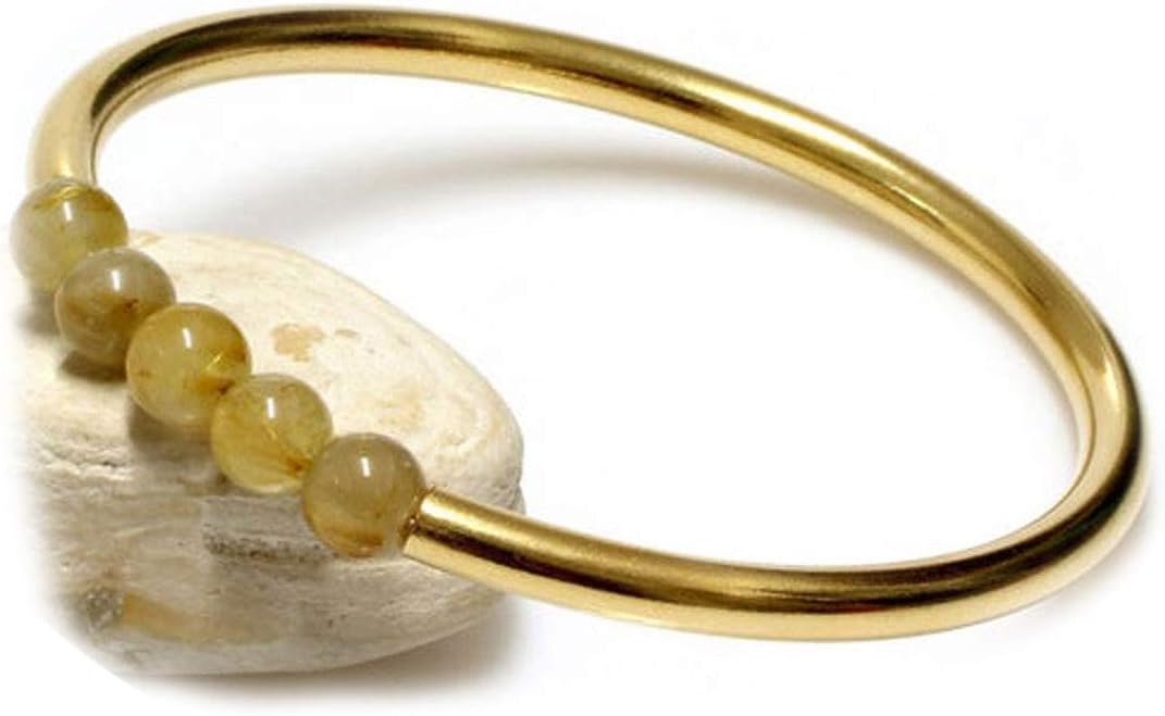 Elegant 18k Gold Plated Bangle Bracelet for Women, Handmade Fashion Jewellery with Natural Gemstone Beads, Adjustable Stackable Everyday Gift for Ladies 2.12 to 2.62 Inches